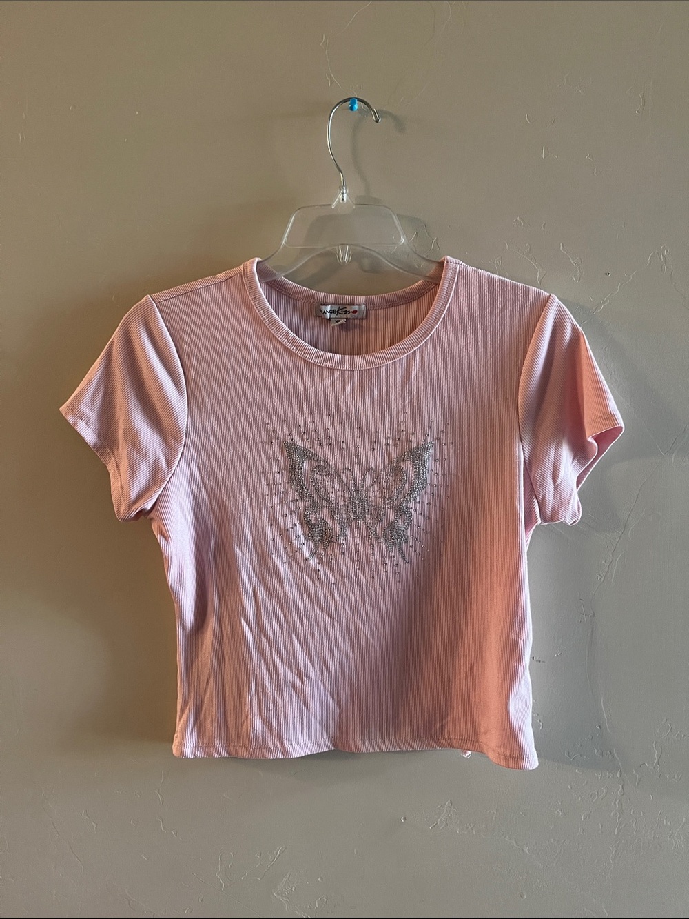 Pink Rhinestone Butterfly Crop Tee